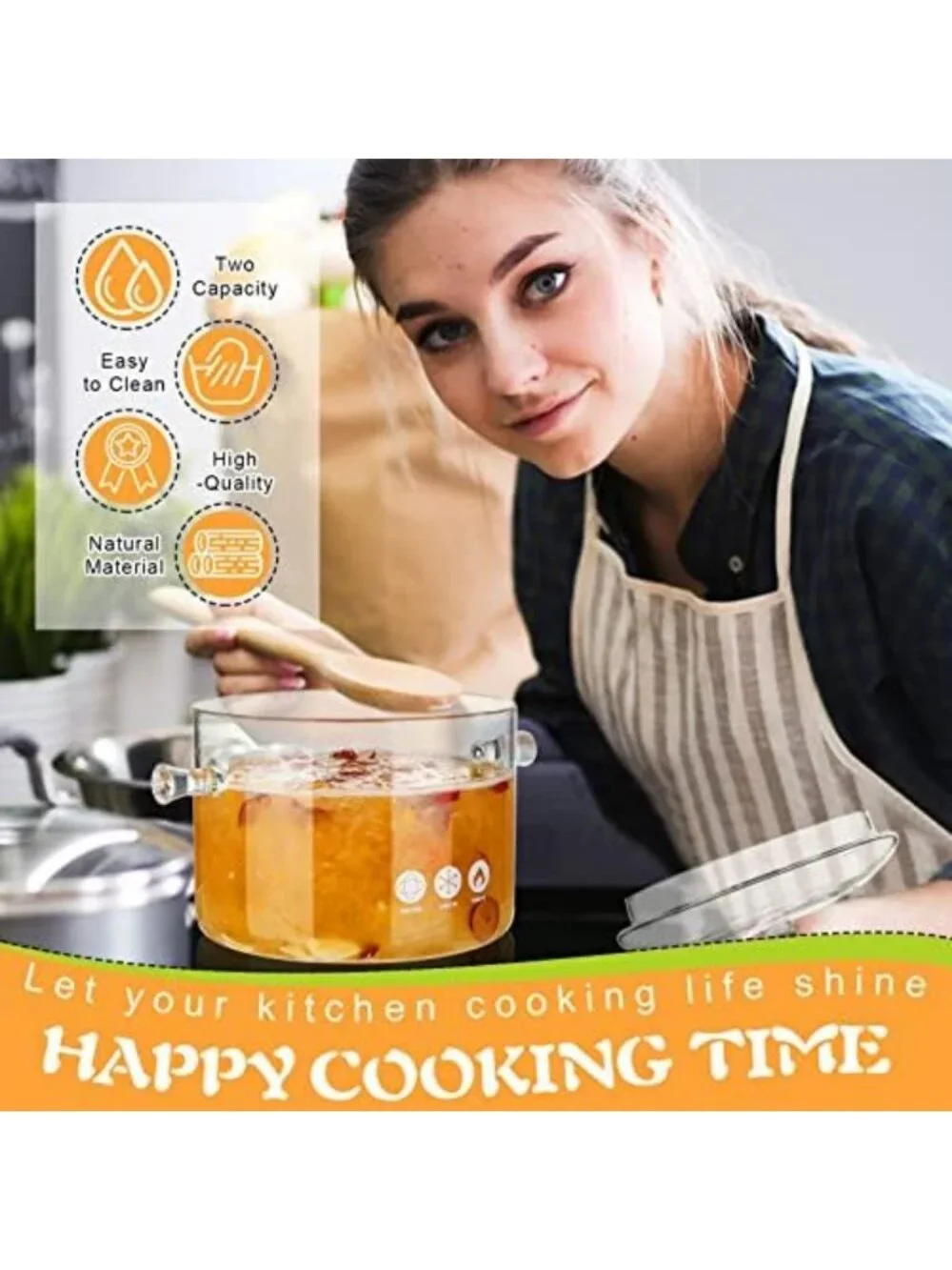 2-Piece Heat-Resistant Glass Cooking Pots Set with Lids for Soup & Sauces